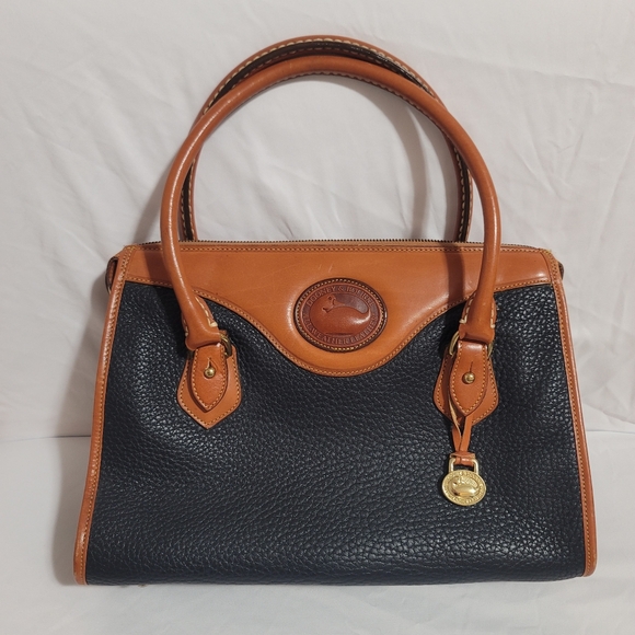 Dooney & Burke Rare Black & British Tan Vintage Shoulder Satchel - Picture 2 of 12